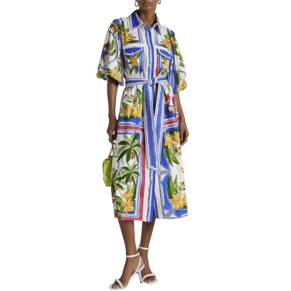 Farm Rio Womens Tropical Destination Midi Dress XXS Off-White - NWT $280